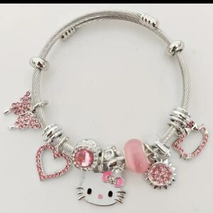 Hello Kitty Inspired Silver and Pink Charm